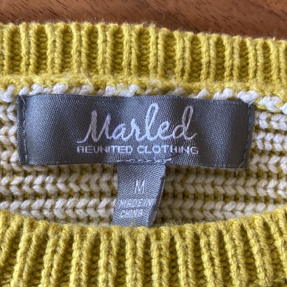 Marled Reunited Clothing yellow and white cotton and acrylic crew neck sweater - Picture 5 of 6